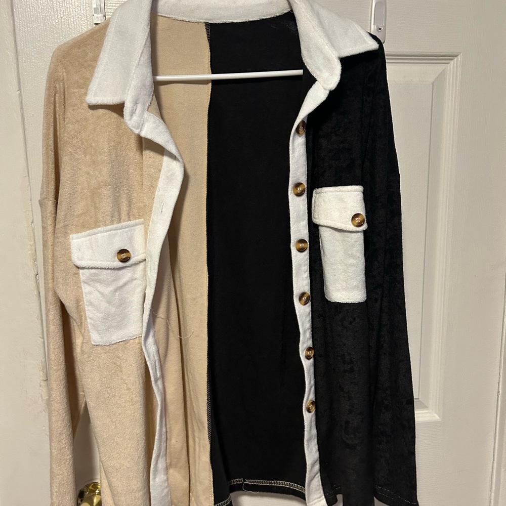 Colorblock Button-Up Women Sweater